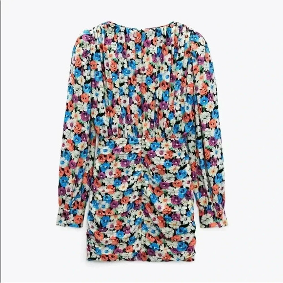 [L]ZARA WMN Multicoloured Floral Viscose LS Pencil Dress Sweetheart  Zip - Picture 2 of 13